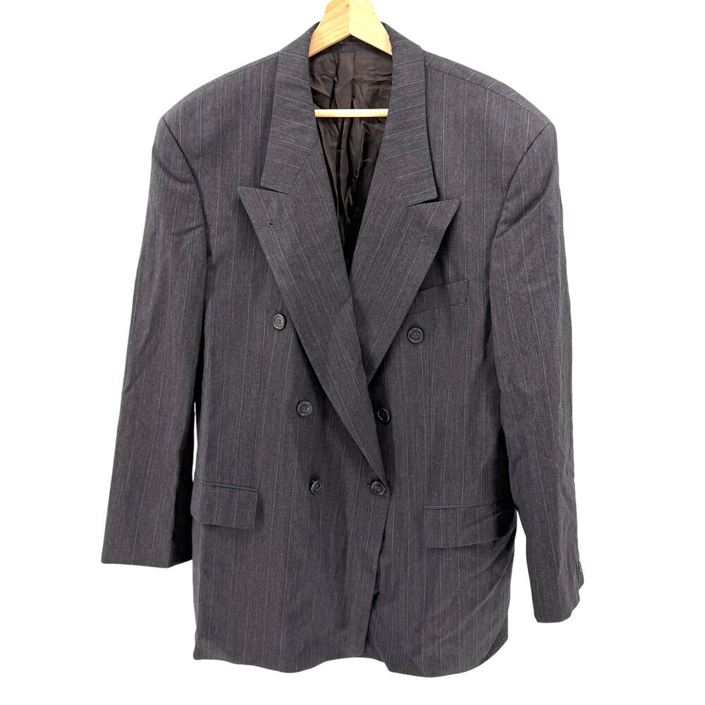 Vintage 90s Hugo Boss Grey Pinstripe 100% Wool Bebop Double Breasted Blazer